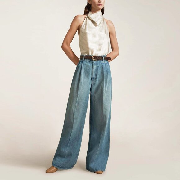 NWT Kallmeyer 32'' Deep Pocket Wide Leg Jean in Blue, size 0 - Picture 1 of 10